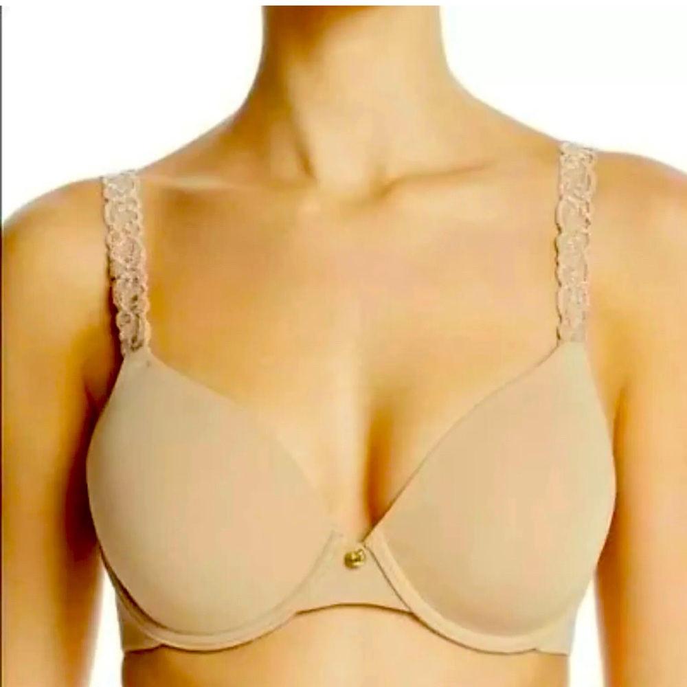 Natori T Shirt Bra 34G Underwire Plunge Pure Luxe Beige 732080